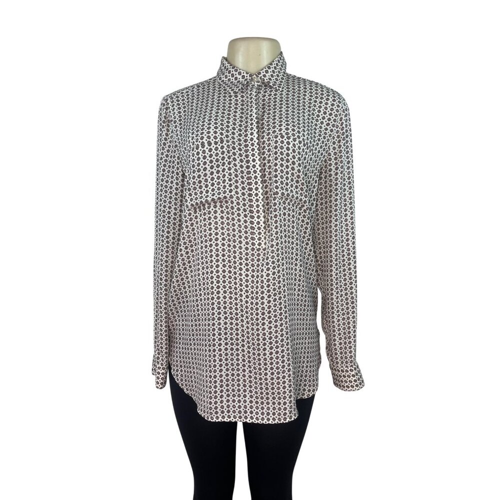 Loft Womens Long Sleeve Button-Up Blouse W/ Geometric Print Front Pockets Size S